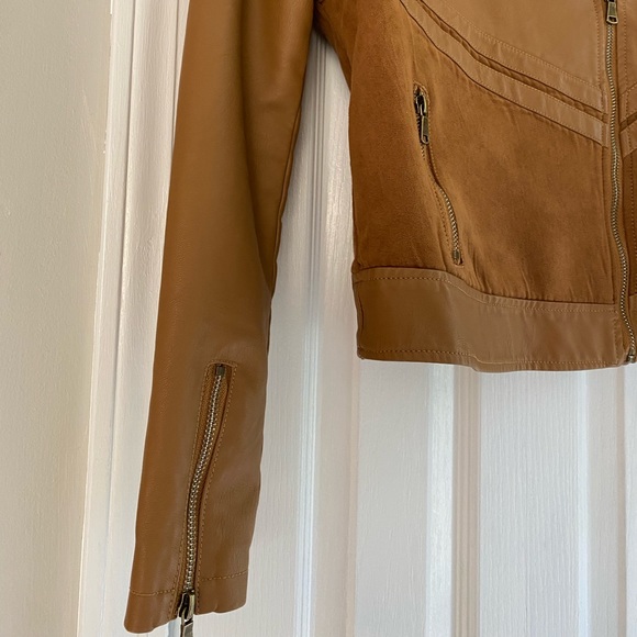Tan faux leather and suede detail jacket - Picture 6 of 7